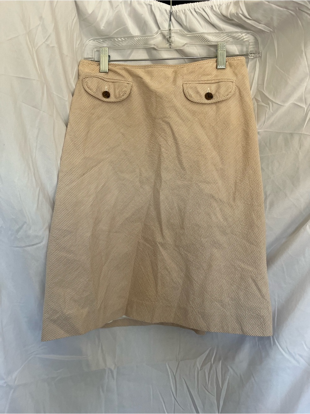 J. Crew Tan Striped Seersucker A-Line Skirt Fully Lined Summer Preppy Coastal
